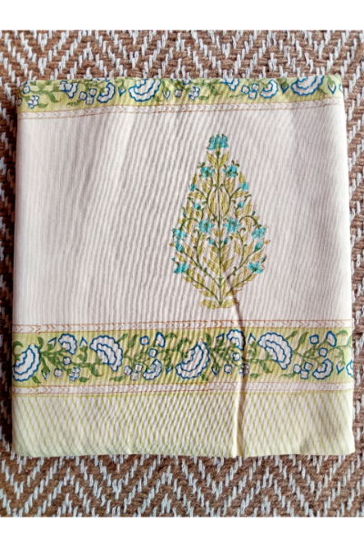 Table Cloth (8 Seater) - (Pale Lime Green & Blue Floral)